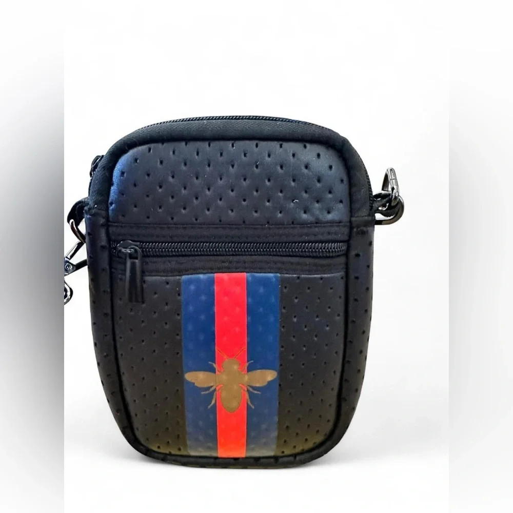Parker & Hyde Queen Bee Crossbody Bag – Navy Perforated w/ Stripe Strap
